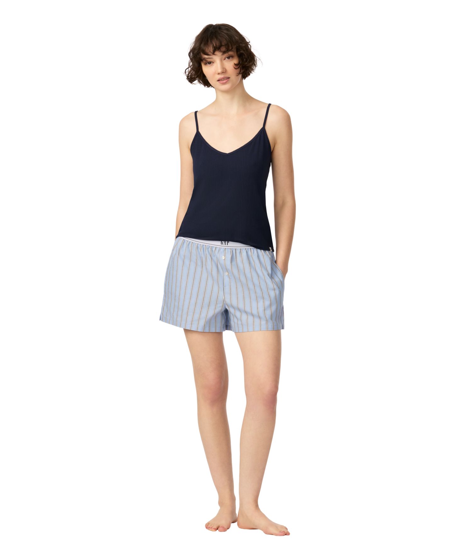 Женские трусы GAP Poplin Pull-On Boxer Shorts, цвет: Синий полосатый — фото 2