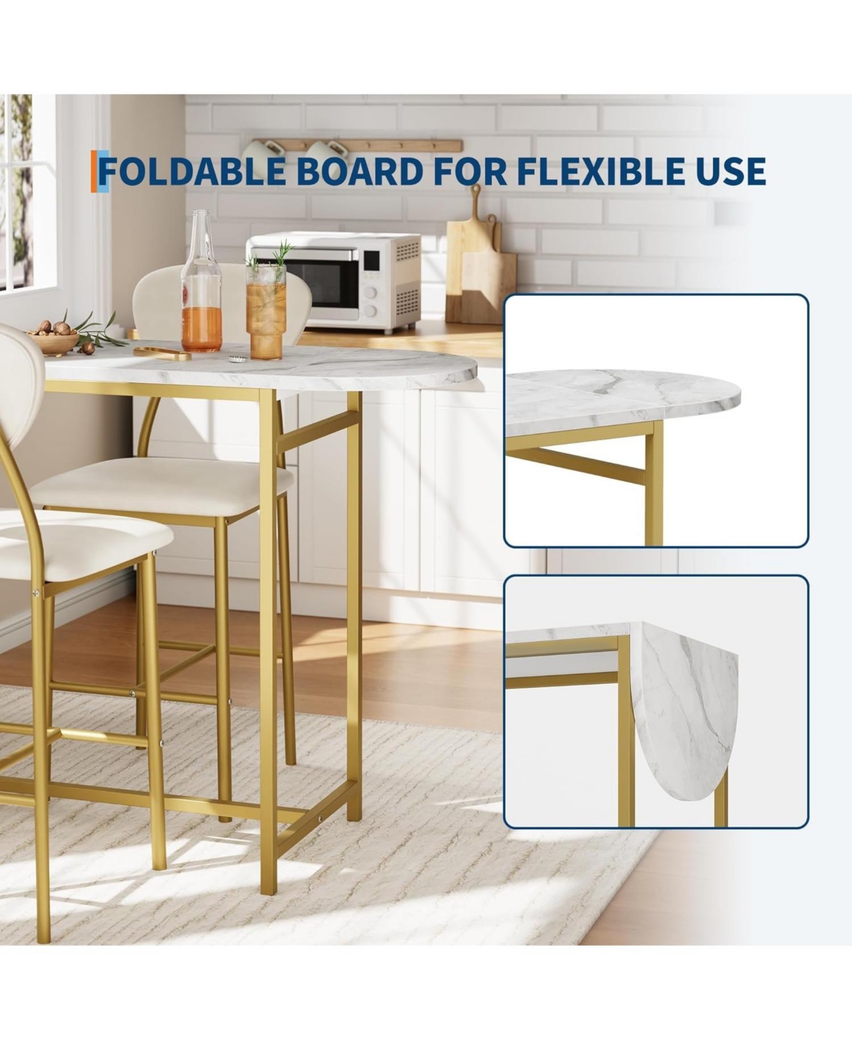 gaomon 3-Piece Expandable Bar Table Set with 2 Chairs, Storage Shelves and Wine Rack