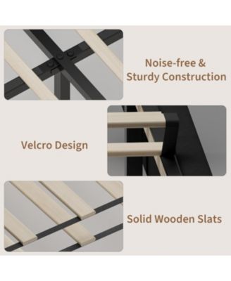 Velvet Bed Frame with Wingback Headboard, Upholstered Platform Bed, No Box Spring Needed