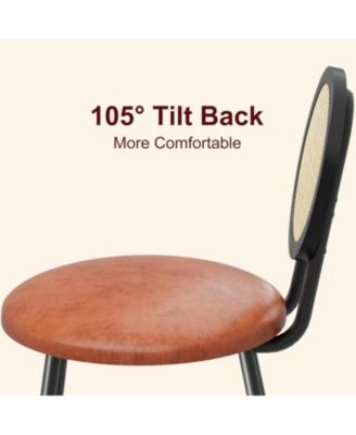 Set of 2 Rattan Dining Chairs, Modern Upholstered Kitchen Chairs with Solid Metal Legs, Thick Cushions, for Small Spaces