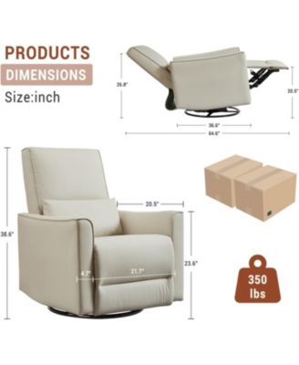 Ergonomic Swivel Rocking Recliner, Manual PU Leather Glider, High Back, Padded Armrests, Sofa for Living Room