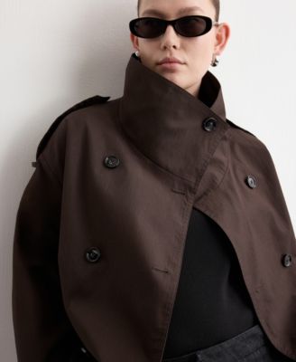 Women's Funnel-Neck Cropped Trench Coat