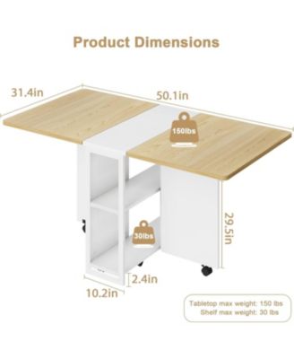 Folding Dining Table Drop Leaf Table for Small Spaces, Versatile Collapsible Dinner Kitchen Office Table with 2 Storage Racks
