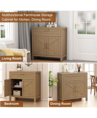 Buffet Sideboard Cabinet, Kitchen Storage with 1 Drawer and 2 Doors, Wood Coffee Bar with Adjustable Shelf