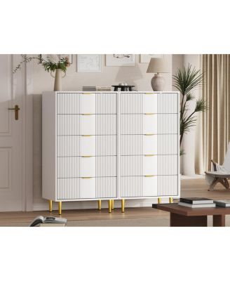 Fluted 5-Drawer Dresser, Modern Wooden Chest with Metal Handles, Space-Saving Clothes Storage for Bedroom, Living Room, Hallway