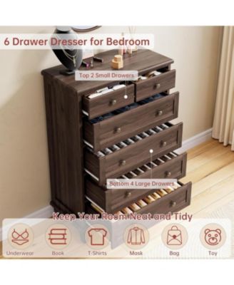 Vintage 6-Drawer Dresser, Tall Wooden Chest with Tapered Legs, Retro Storage Cabinet for Bedroom, Living Room