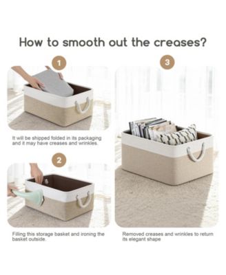 4 Pack Fabric Storage Basket Set with Rope Handles Metal Frame and Hard Bottom Base