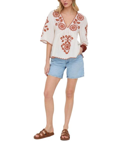 Женская блузка Raffya Aubrey V-Neck Embroidered, цвет: Кремовый