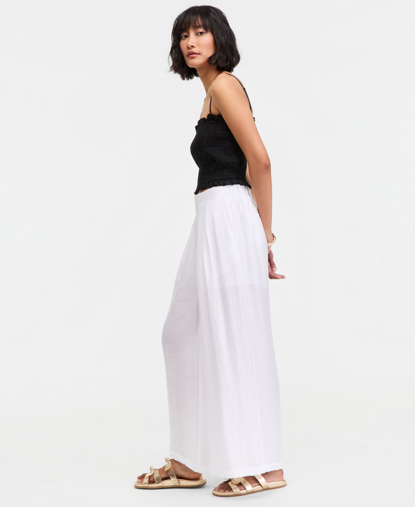 Женские брюки On 34th Pintucked Gauze Wide-Leg Pants, Regular & Short, цвет: Яркий белый — фото 3