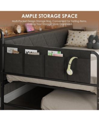 Twin Daybed with Trundle and LED Lights, Upholstered Headboard with Charging Station, Sofa Bed for Living Room or Bedroom