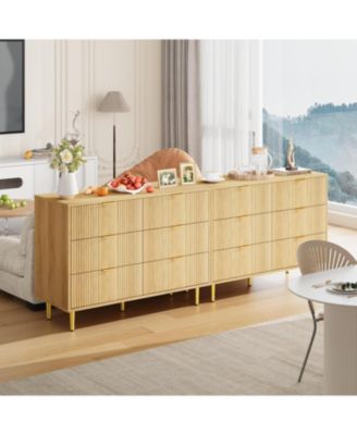 Fluted 6-Drawer Dresser, 39.4" Wide Modern Wooden Chest with Metal Handles, Large Storage Organizer for Bedroom, Living Room, Hallway