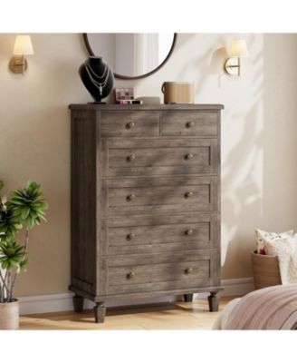 Vintage 6-Drawer Dresser, Tall Wooden Chest with Tapered Legs, Space-Saving Storage for Bedroom, Living Room