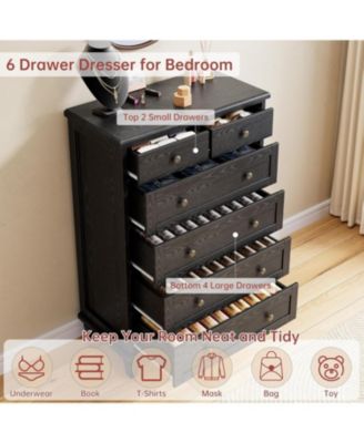 Vintage 6-Drawer Dresser, Tall Wooden Chest with Tapered Legs, Classic Storage Organizer for Bedroom, Living Room