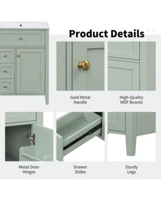 Modern Bathroom Vanity with Sink 3 Drawers Adjustable Shelf Cabinet