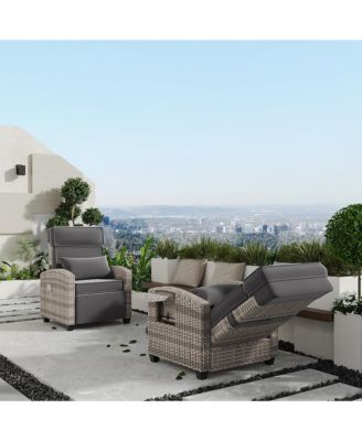 Outdoor Recliner Lounge Chair, 145° Adjustable Backrest & Footrest, PE Wicker Steel Frame with Side Table, Patio Pool Deck