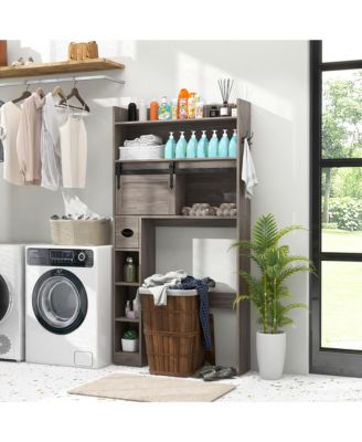 Over The Toilet Storage Cabinet w/ Sliding Barn Door Adjustable Shelves 2 Hooks