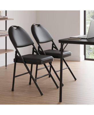 Folding Chairs, Pu Leather Upholstered Foldable Chairs Set, Soft Cushioned Chairs with Metal Frame