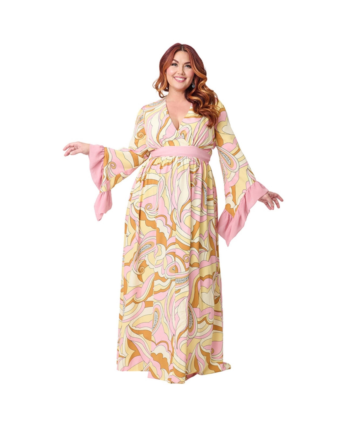 Unique Vintage Plus Long Sleeve Empire Waist Maxi Dress