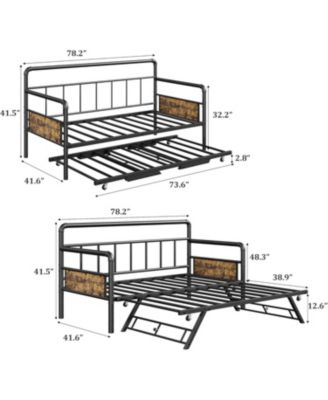 Daybed with Trundle,Twin Daybed with Pop Up Trundle Set,Metal Twin Bed Frame with Steel Slat Support,Sofa BedFrame