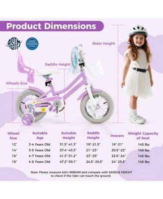 12 Inch Girls Bike Kids Bicycle with Doll Seat and Streamers for Children 3-4 Years Old