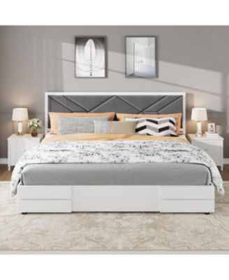 LED Bed Frame with Storage Headboard & Drawers - No Box Spring Needed
