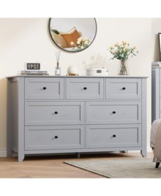 7 Drawer Dresser for Bedroom, 54" Wide Large Dresser with Deep Drawers & Metal Knobs, Modern Wooden Chests of Drawers for Entryway