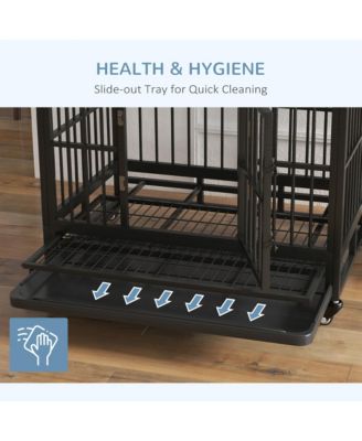 36" Heavy Duty Metal Dog Cage – Double Door Kennel with Lockable Wheels & Removable Tray