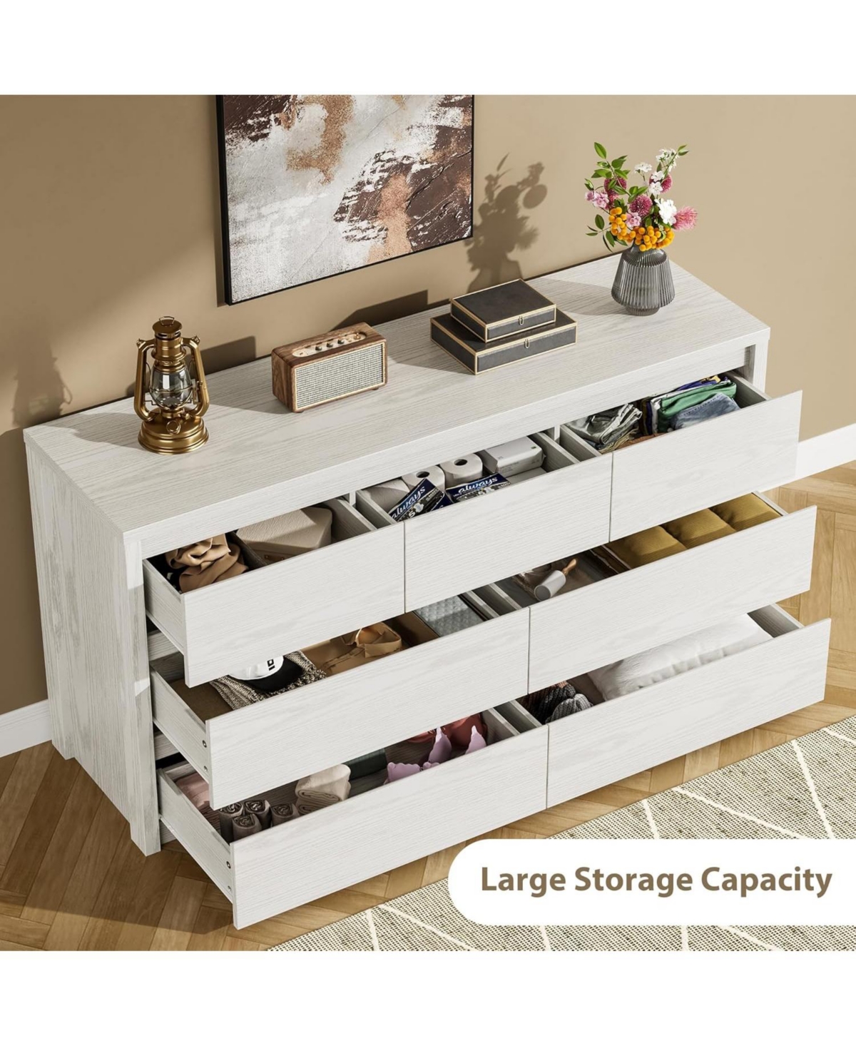 gaomon Rustic Farmhouse Dresser for Bedroom,Wooden Drawer Dresser,Handle-Free Storage Cabinet with Drawers Bedroom