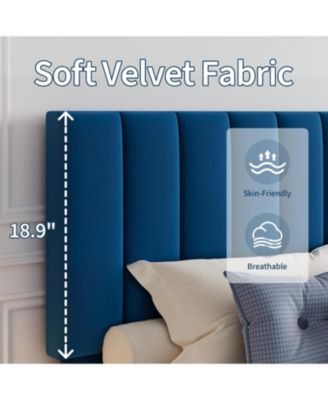 Bed Frame Queen Size with Adjustable Height Vertical Channel Tufted Headboard, Upholstered Platform Bed Frame with Sturdy Wooden Slats Support