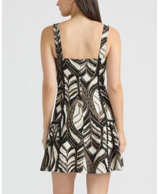 Women's Linen Dotted Lace Trim Dress