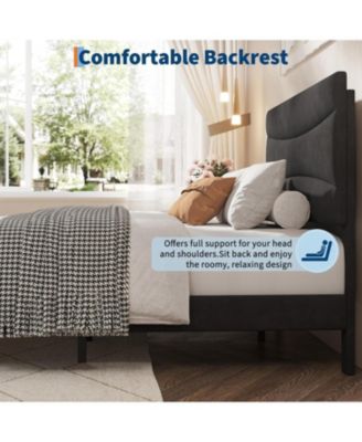 Bed Frame with Headboard, Velvet Upholstered Platform Bed Frame No Box Spring Needed with Under-Bed Storage and Strong Wood Slats Support