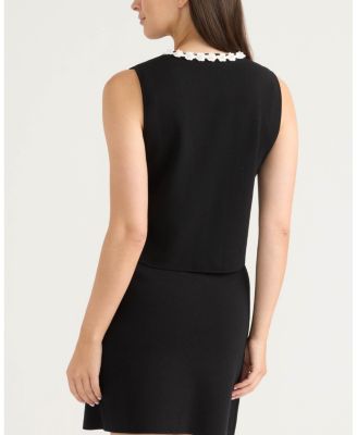 Women's Knit Vest with Beaded Crochet Trims