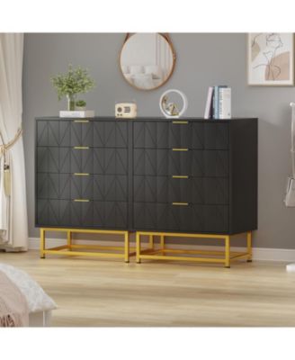 4 Drawer Dresser with Wide Storage, Wood Dresser Chest Organizer with Metal Legs, Modern Dressers & Chests of Drawers