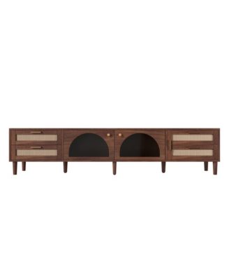 86" Cabinet TV Stand with LED App Control and 2 Drawers Glass Door