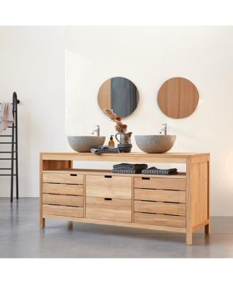 Solid teak wood vanity cabinet wash-stand counterdesign drawers bathroom