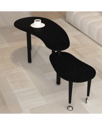 Rotatable Coffee Table, Nesting Coffee Tables with Swivel Function, Modern Wood Oval Center Table for Living Room