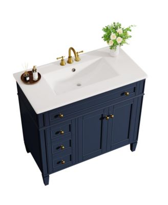 Modern Bathroom Vanity with Sink, Freestanding Vanity Cabinet with 3 Drawers, Storage Cabinet & Ceramic Undermount Basin