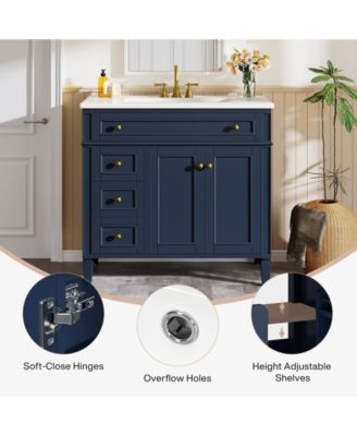 Modern Bathroom Vanity with Sink, Freestanding Vanity Cabinet with 3 Drawers, Storage Cabinet & Ceramic Undermount Basin