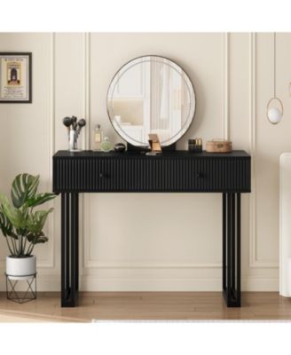 Modern Vanity Desk with LED Mirror & Lights - 2-Drawer Makeup Vanity for Bedroom