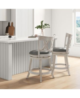 25.5 Inch Hand-Antiqued Stool Set of 2 with Wider Padded Seat