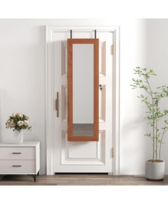 Solid Wood Jewelry Armoire Organizer Cabinet with Full-Length Mirror Wall-Mounted Lockable with LED Light 47.5x14.3 in