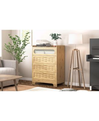 Modern 4 Drawer Dresser MDF Cabinet with Wheels for Bedroom Living Room Entryway