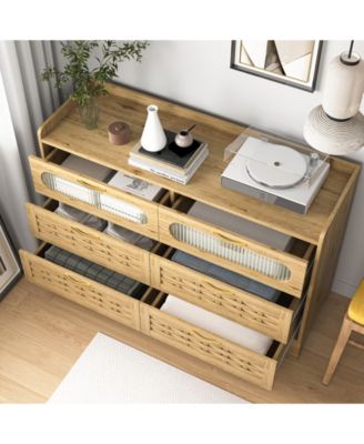Modern 6 Drawer Dresser Engineered Wood Cabinet Handle Free for Bedroom Living Room Closet