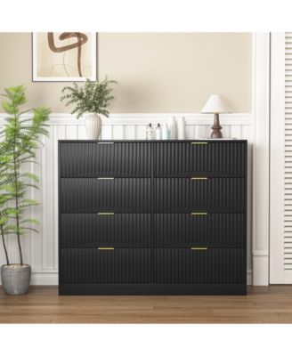 Modern 8 Drawer Dresser 47.2-Inch-Wide Wood with Gold Handles for Bedroom Living Room