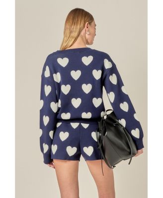 Women's Heart Patterned Crew Neck Sweater