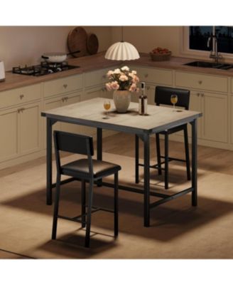 3-Piece Counter Height Dining Table Set with 2 Upholstered Bar Stools