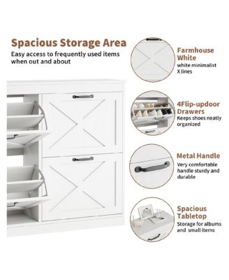 Wide Freestanding Shoe Storage Cabinet with 4 Flip Drawers
