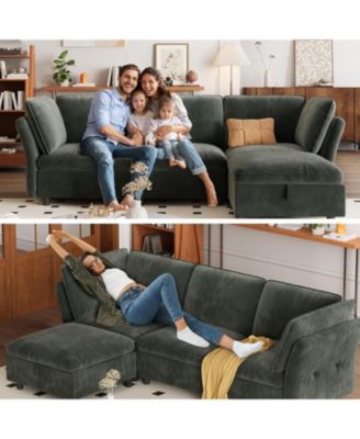 97" L Shape Sectional Couches for Living Room, 3 Seater Sectional Sofa with Movable Ottoman and Pillows