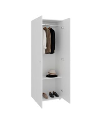 Home 2 Doors Closet System Armoire Hanging Rod Storage Shelf Modern Bedroom Organization Storage 66.9inch High