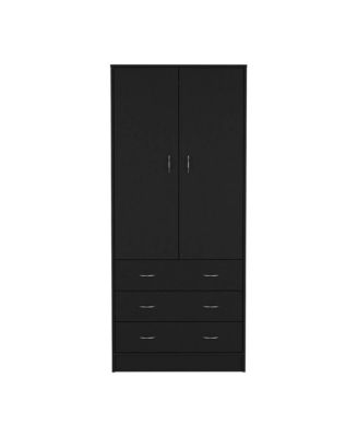 Ramey Armoire Bedroom Storage Organizer with Hanging Rod Three Drawers and Stylish Hardware